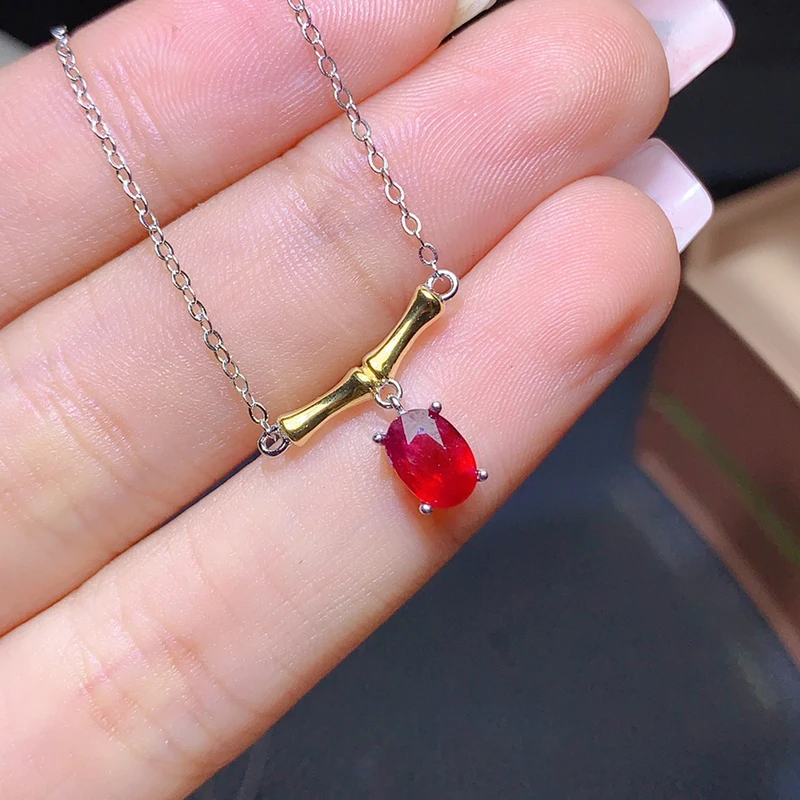 

Women Natural Heated Ruby Necklace 925 Sterling Silver Fine Jewelry Top Quality Red Gemstones Chokers 5*7MM Certificate Party