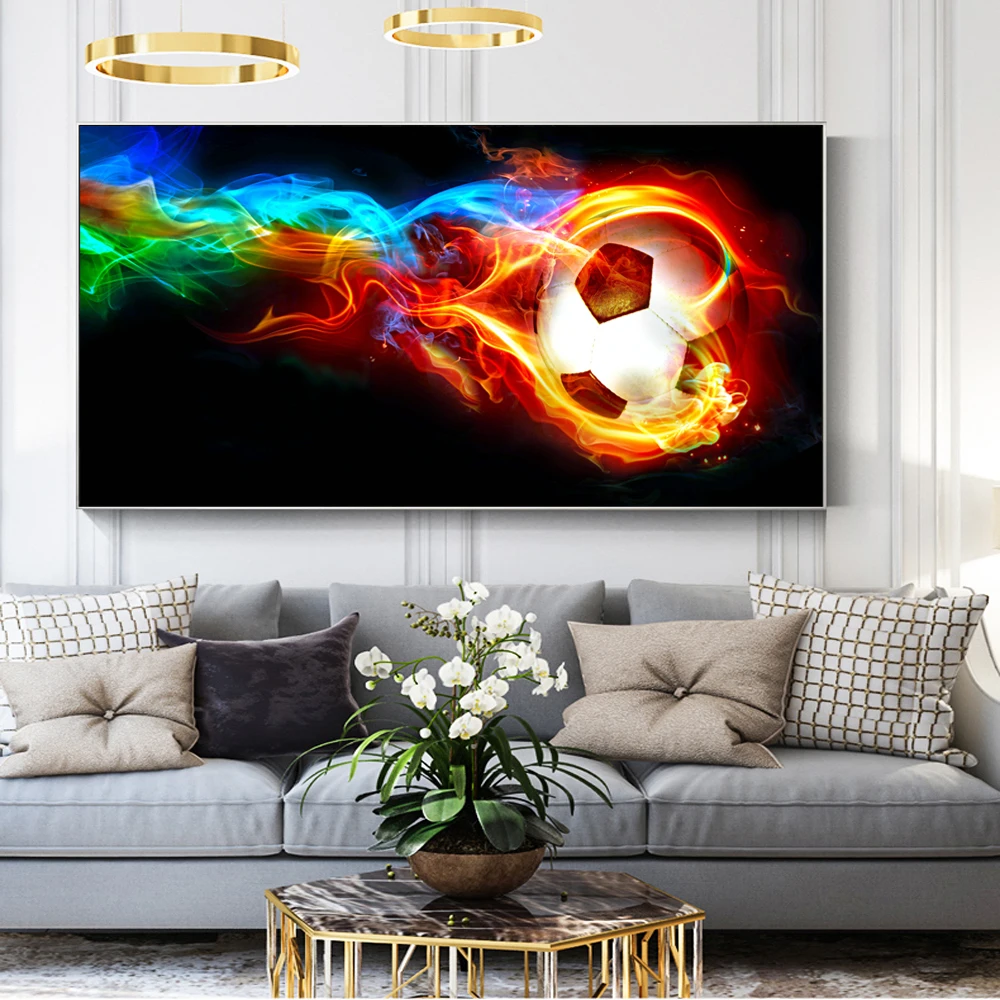 

Soccer Ball On Fire Rainbow Wall Art Canvas Paintings Abstract Football Posters And Prints Wall Pictures For Living Room Cuadros