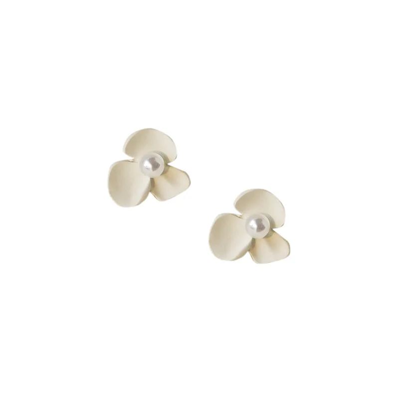 

Super Fairy Cream White Earrings INS Pearl Flower Simple S925 Earrings Female Classic Romantic High-End Earrings