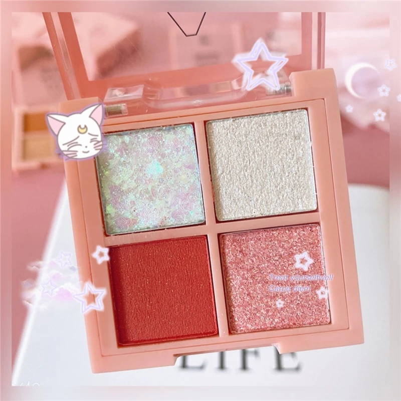 Палитра теней для век 4 цвета блестящие перламутровые водостойкие тени с