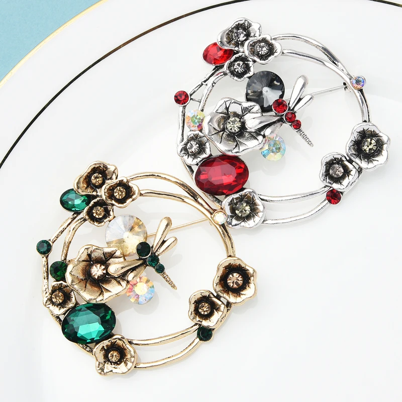 

Wuli&baby Rhinestone Dragonfly Flower Brooches Women 2-color Vintage Flower Weddings Office Brooch Pins Gifts