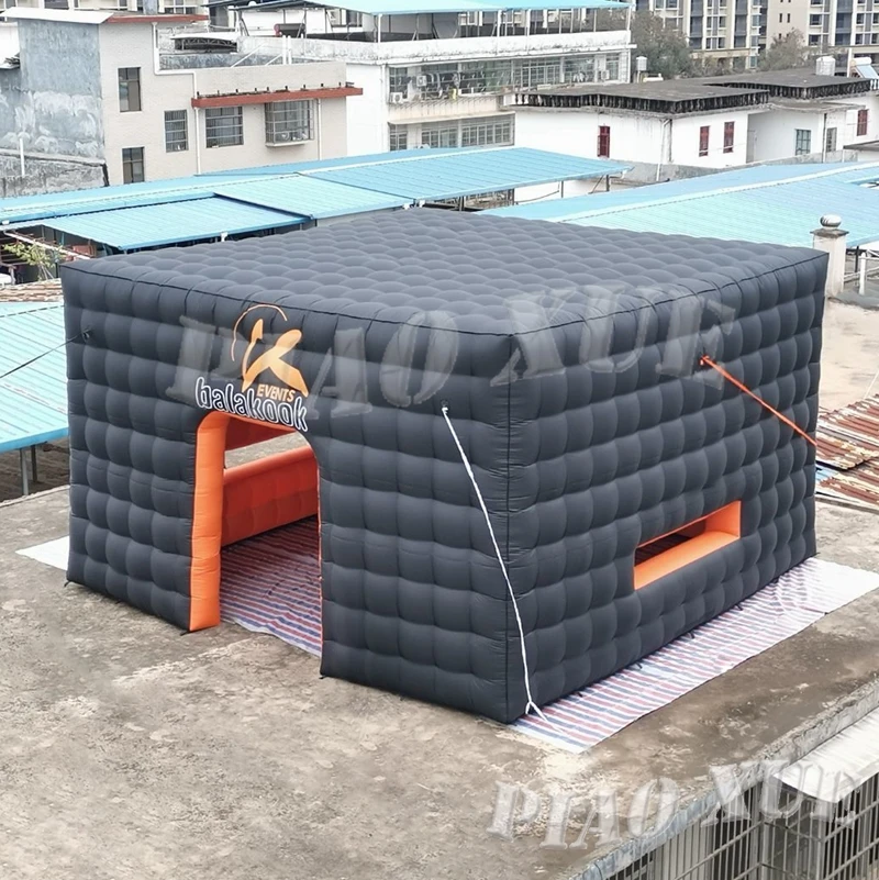 

Настраиваемая уличная гигантская портативная и простая установка, черная надувная кубическая палатка с воздуходувкой для рекламы