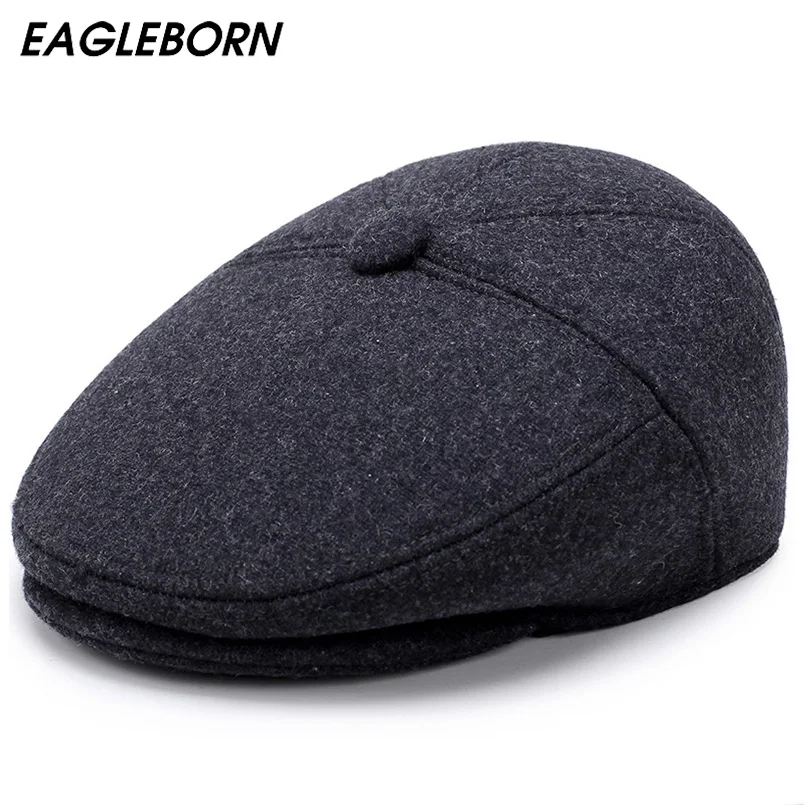 

EAGLEBORN 2022 Winter Men's Hats Classic Berets Hat with Ear Flaps Beret Caps Thick Warm Dad Hat Men Retro Cap