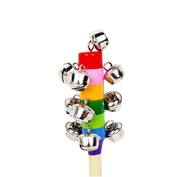 

Baby's Bell Vocal Toys Rainbow Shaker Stick Educational Toy Handle Wooden Activity Bell Ring Rainbow Musical Instrument DW670872