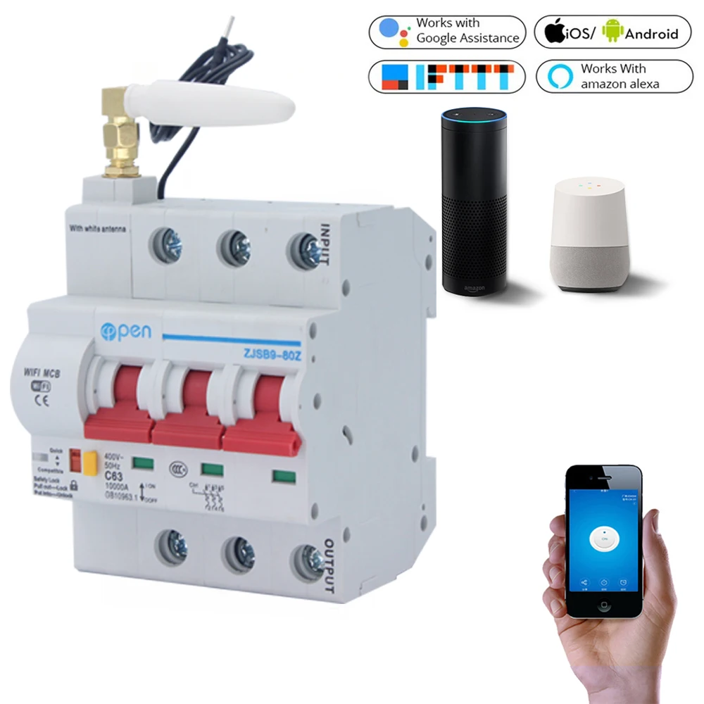 

OPEN Remote Control Wifi Circuit Breaker 3P 40A-132A smart switch/ Intelligent automatic Recloser support alexa and google home