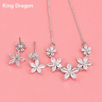 gorgeous flower cubic zirconia necklace earrings sets white gold color for women anniversary jewelry adjustable chain czs 8023