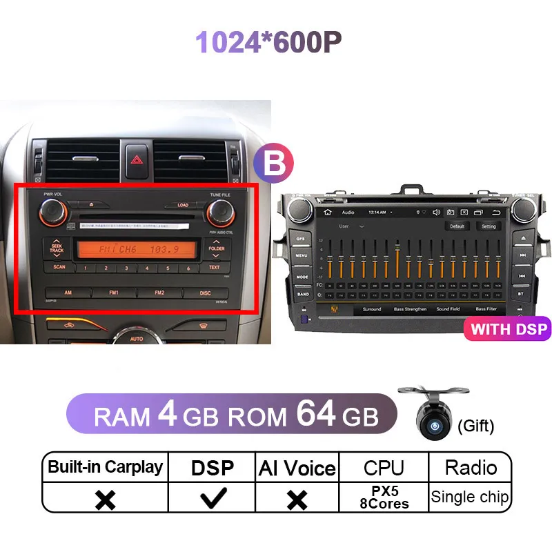 

Eunavi Штатная магнитола For Тойота Королла 2Din For Toyota Corolla 2006 - 2013 Android 10, до 8-ЯДЕР, до 4 + 64ГБ 2DIN автомагнитола 2 DIN DVD мультимедиа автомобиля головное устройство
