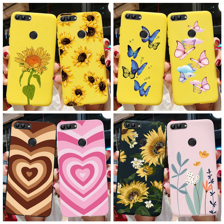 For Huawei Y9 2018 Case Fashion Love Heart Flower Soft TPU Silicon Back Covers for huawei y9 2018 Fundas Bumper Cute Phone Case
