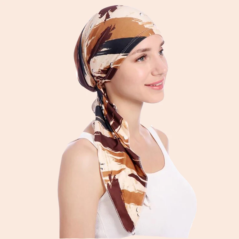 Женская шляпа шелковая с принтом мусульманская шапка пуловер Кепка Эластичный
