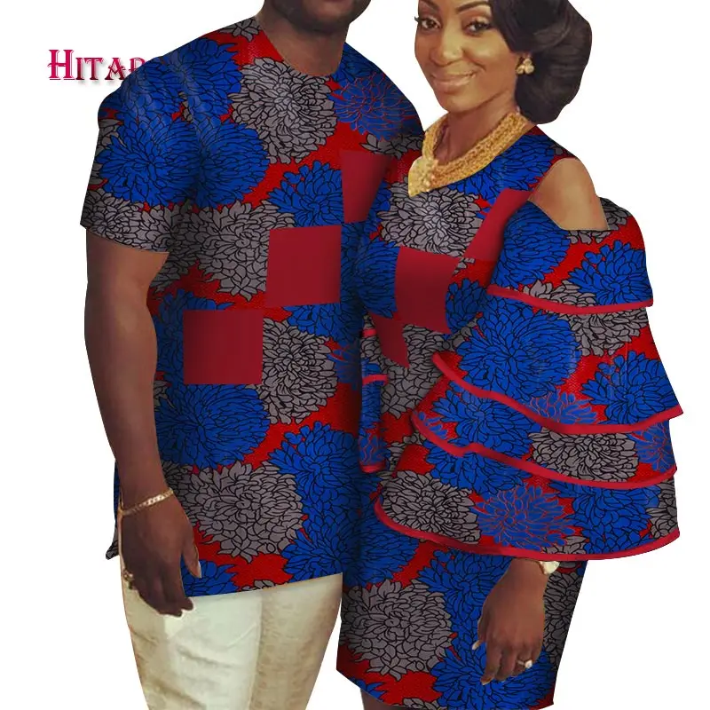 Африканская парная одежда мужская рубашка + платье Дашики парное для влюбленных