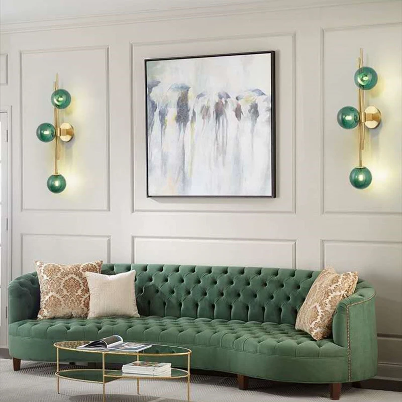 

New Post Modern Simple Staircase Aisle Background Glass Wall Lamp Nordic Designer Dark Green Living Bedroom Bedside Decor Lights