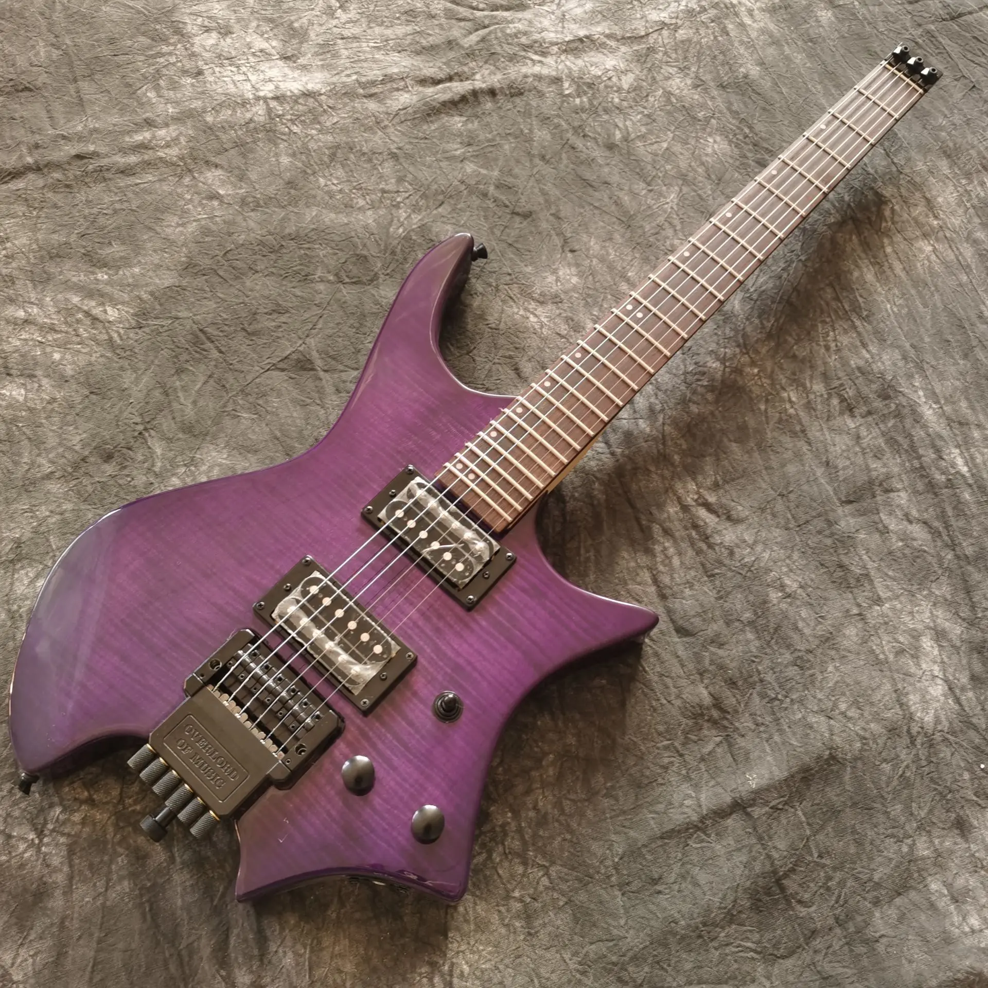Новый стиль. Фиолетовый цвет Тигр Пламя безголовая электрогитара ручной работы 6