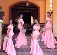 nigerian african pink mermaid bridesmaid dresses 2019 off the shoulder lace applique split floor length maid of honor wedding gu
