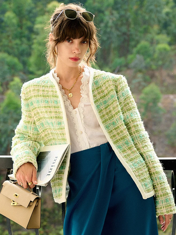 

French high-value Morandi tweed style cardigan jacket women
