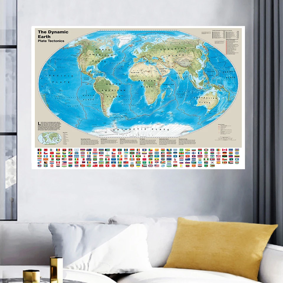 150*100 см пластина заземления Тектоника карта с национальными флагами постер на