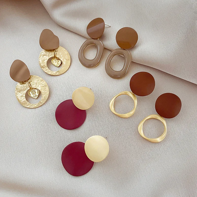 

New Korean Earrings Retro Drop Earrings for Women Geometric Round Shiny Colorful Crystal Statement Earrings Fashion Jewelry