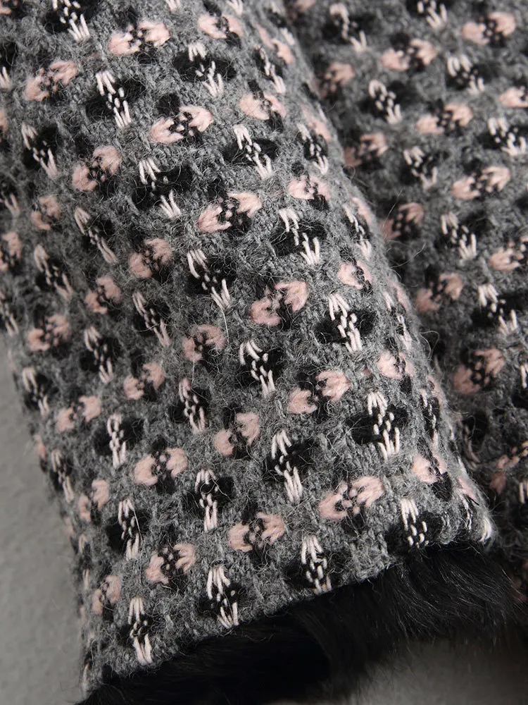 Real Fur Coat Women Tweed Long Sheep Shearling Jacket Winter Wool Coats and Jackets Korean Warm KQN68254 KJ3521 | Женская одежда