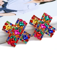 fashion multicolor cross full crystal party jewelry boho luxury vintage ear accessories metal stud earrings for women girl