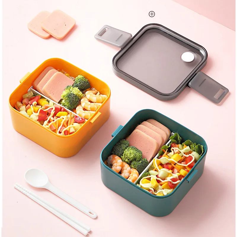 

Plastic Lunch Box Double-layered Food Storage Container Lunch Container With Leak Proof Lid Dividers For Kitchenware Accessories