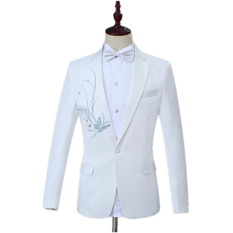 Мужской деловой костюм из белой серии блестящий облегающий блейзер с лацканами и