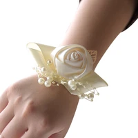 new bridesmaid bracelet wedding corsage wrist flower silk ribbon rose flowers pearl wrist corsage bridl gifts wristband bracelet