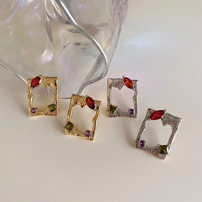 

Модные геометрические серьги из горного хрусталя gsell, Необычные полые металлические квадратные серьги из горного хрусталя, креативный диза...