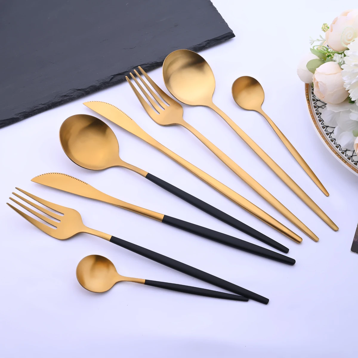 16Pcs Red Gold Cutlery Stainless Steel Set Knives Fork Coffee Spoon Dinnerware Matte Flatware Silverware Party Tableware | Дом и сад