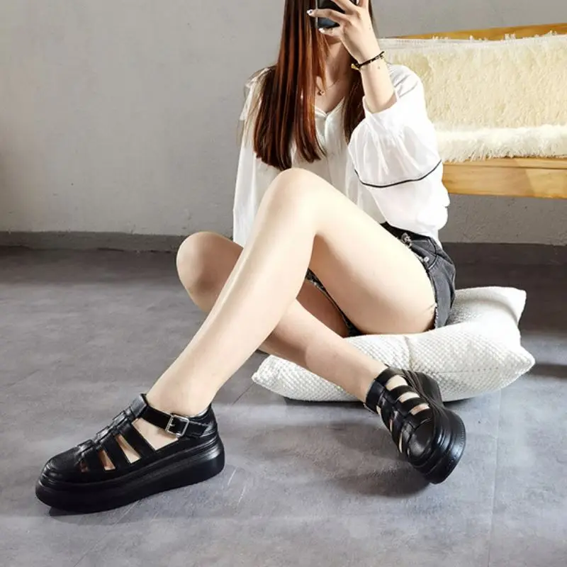 

Rizabina New Summer Women Sandals Round Toe Thick Bottom Buckle Strap Solid Color Casual Outdoor Ladies Footwear size 35-40