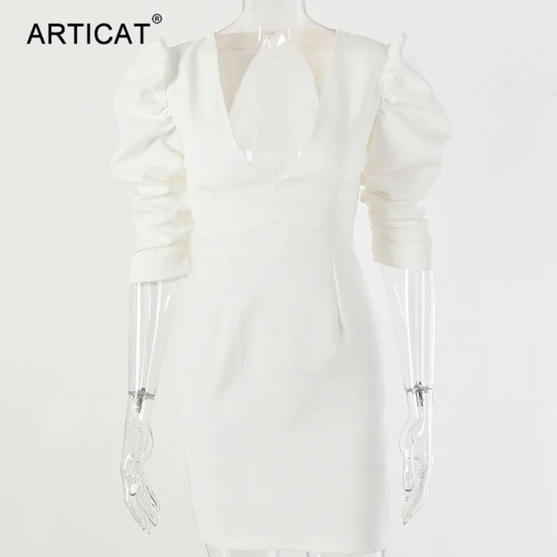 Articat белое платье блейзер с глубоким v образным вырезом женское облегающее зимнее