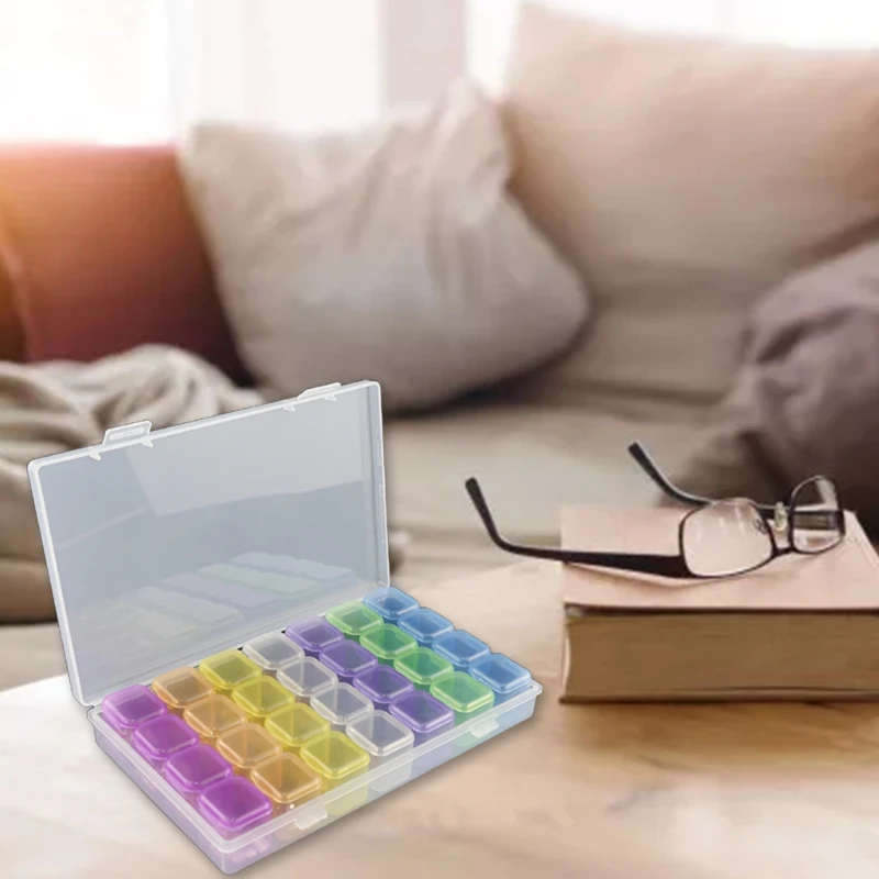

Colorful / Transparent 28 Grid with Cover Nail Tools Storage Box for Diamond Painting Storage Containers DIY Manicure Jewelry Co