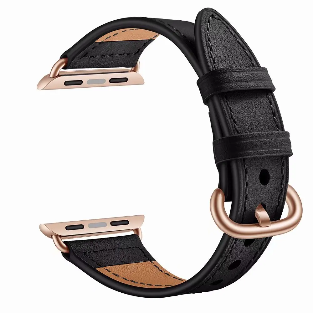 Ремешок из натуральной кожи петлевой для Apple Watch 38 мм 40 браслет с пряжкой 42 44