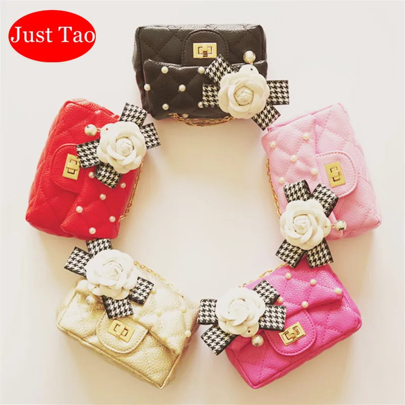 DHL Free Shipping Just Tao Childrens flower bead shoulder bags Kids mini leather purse Toddlers messenger Bags coin purse JTD001