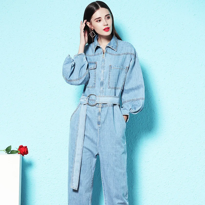 Nordic winds denim jumpsuit women lantern sleeve high waist jumpsuit spring and autumn women's fashion jumpsuit women nw18c2950