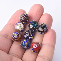 12mm round shape flower pattern handmade foil lampwork glass loose beads for diy crafts jewelry making findings