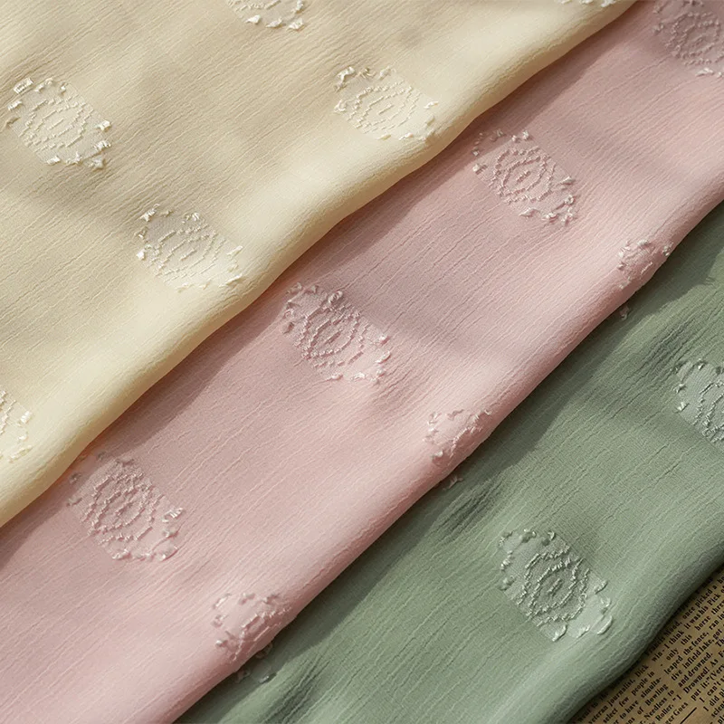 

New Chiffon Wrinkled Jacquard Yarn Geometric Pattern Cut Flower Fabric For Spring And Summer Women's Dress Clothing,By The Meter