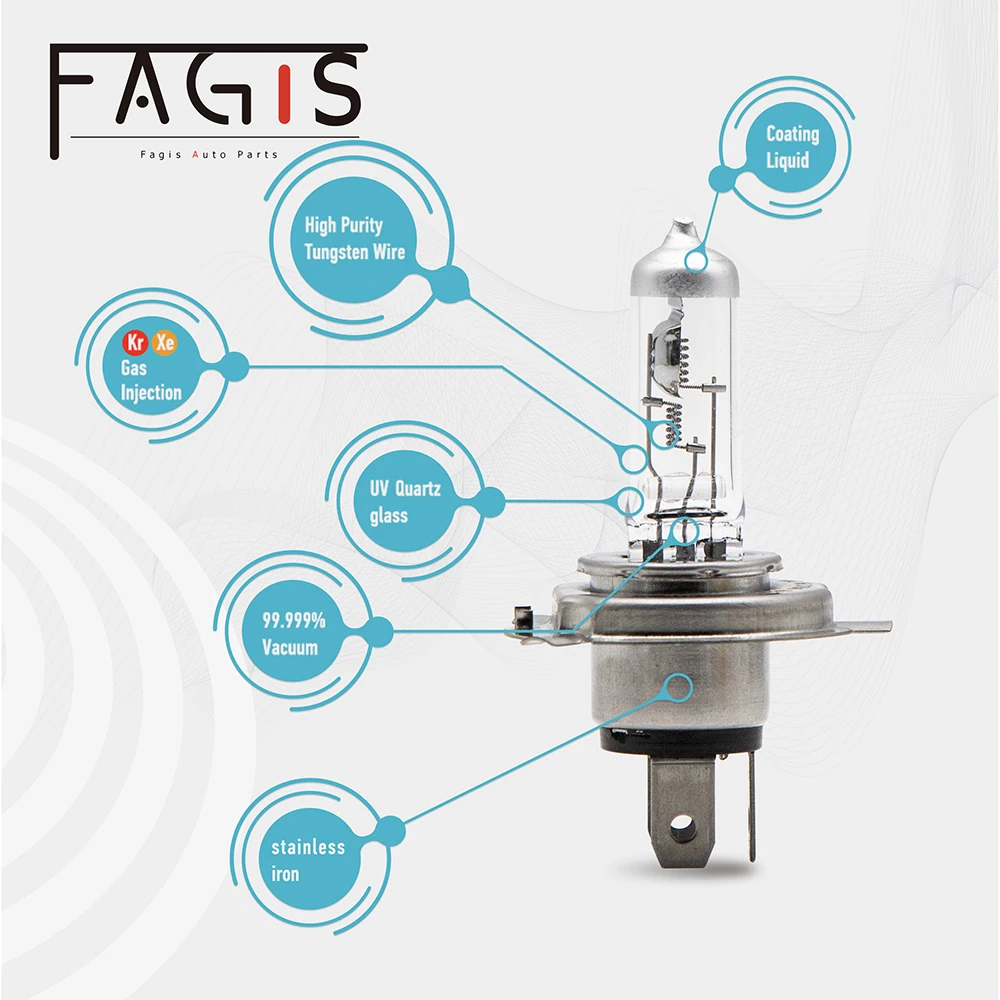 Fagis 2 шт. H4 HB2 9003 24V 75/70W P43T прозрачные фары для грузовиков Автомобильные галогеновые