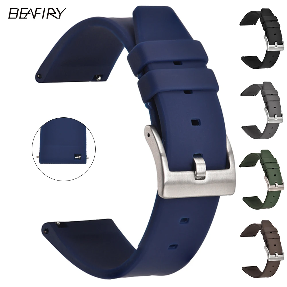 BEAFIRY Soft Silicone Watch Band Strap 18mm 20mm 22mm Waterproof Watchband for Men Women Belt Black Blue Brown Grey Green
