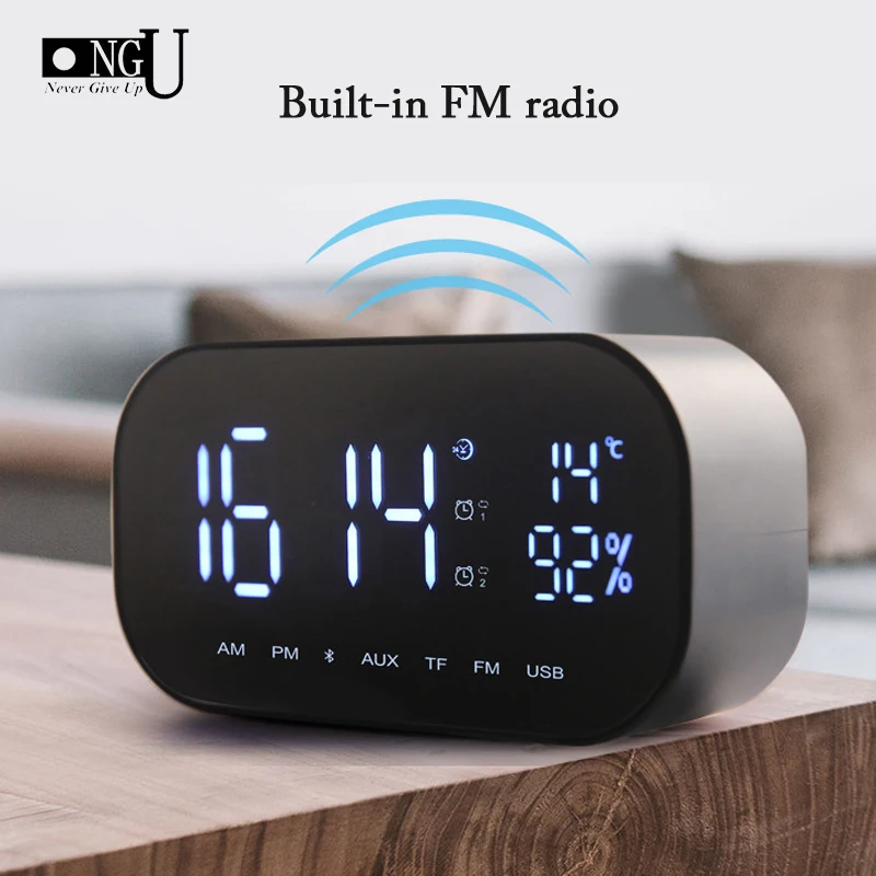 Переносное зеркало беспроводной колонки с сабвуфером, звуковым блоком, светодиодными часами и функцией отложенного будильника для ноутбука и телефона.