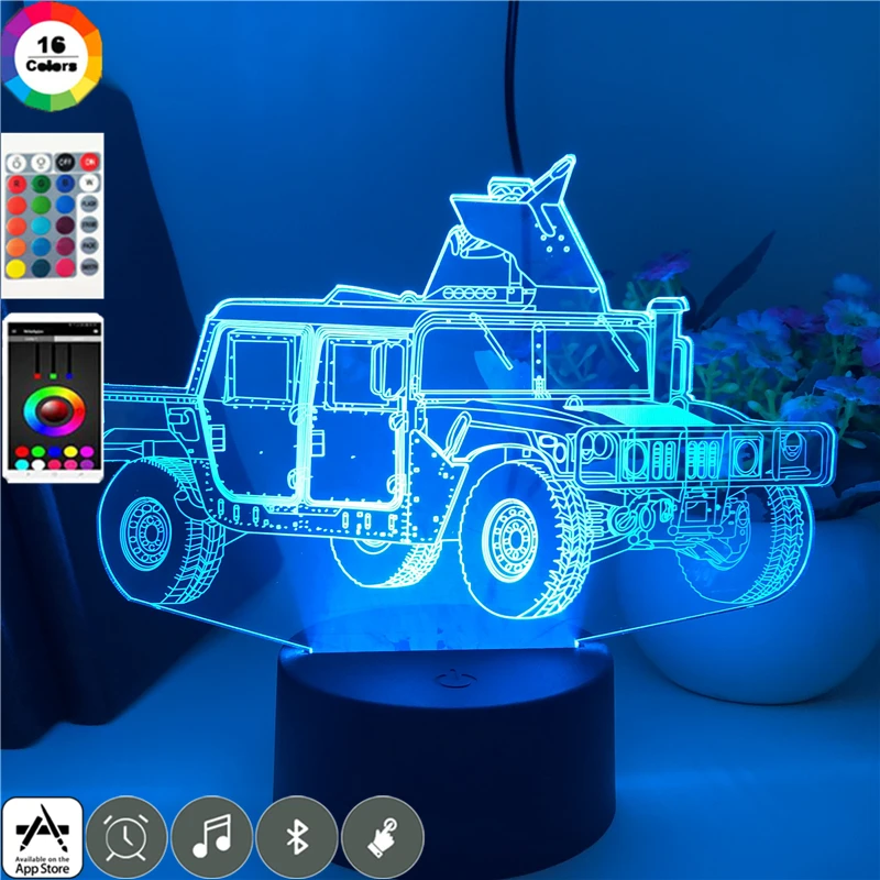 

Классная настольная лампа 3D Neion для детской комнаты, бронированный мотор автомобиля, светодиодный ночсветильник RGB цвета, База Bluetooth, ночсве...