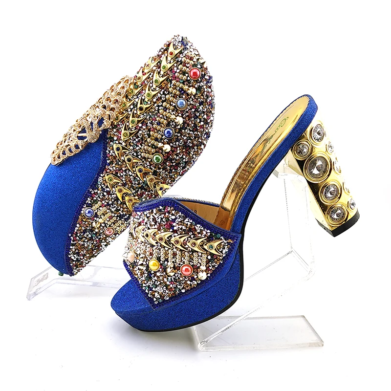 

2022 Spring New Arrivals Slingbacks Sandals with Platform in Royal Blue Color High Quality African Women Shoes and Bag Set 2740