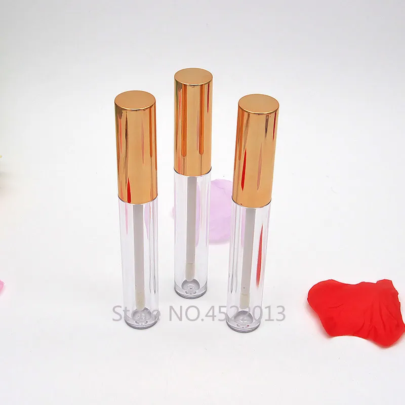 Косметическая прозрачная туба для блеска губ с золотой крышкой пластиковый
