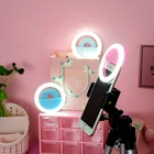 Светодиодный кольцевой светильник для селфи, приглушаемая лампа с USB зарядкой, компактный светильник с зажимом для макияжа, лампа для видео-трансляции для всех телефонов