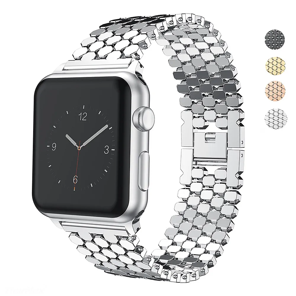 Ремешок из нержавеющей стали для apple watch, 42 мм, 38 мм, 40 мм, 44 мм, браслет для iwatch, 5 полос, серия 5, 4, 3, 2, золотистый, черный