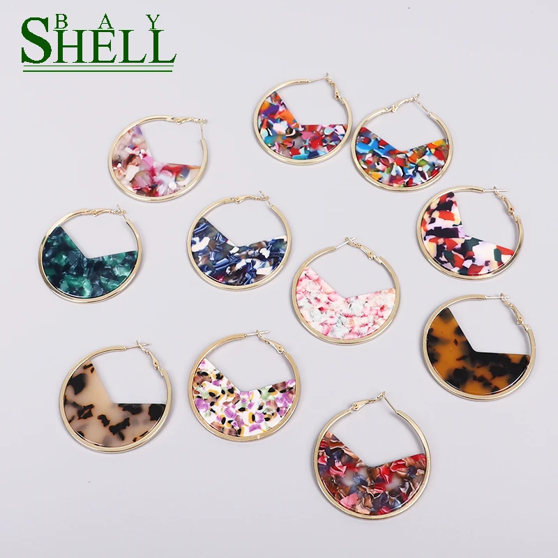 Shell Bay Za Colorful acrylic Resin Drop Earrings Women Fashion Round Circle Hoops Alloy girls Party Jewelry Brincos | Украшения и