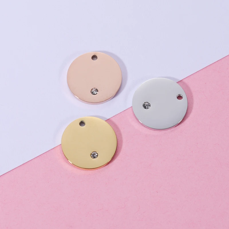

20Pcs Round Rhinestone Charms Mirror Polish Stainless Steel Charms For DIY Making Necklace Keychain Women's Fashion Jewelry