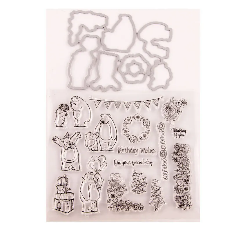 

Cutting Dies Match Clear Stamps Set Calligraphy Sentiments Words Letter T1653 Bear Mother's Day Birthday