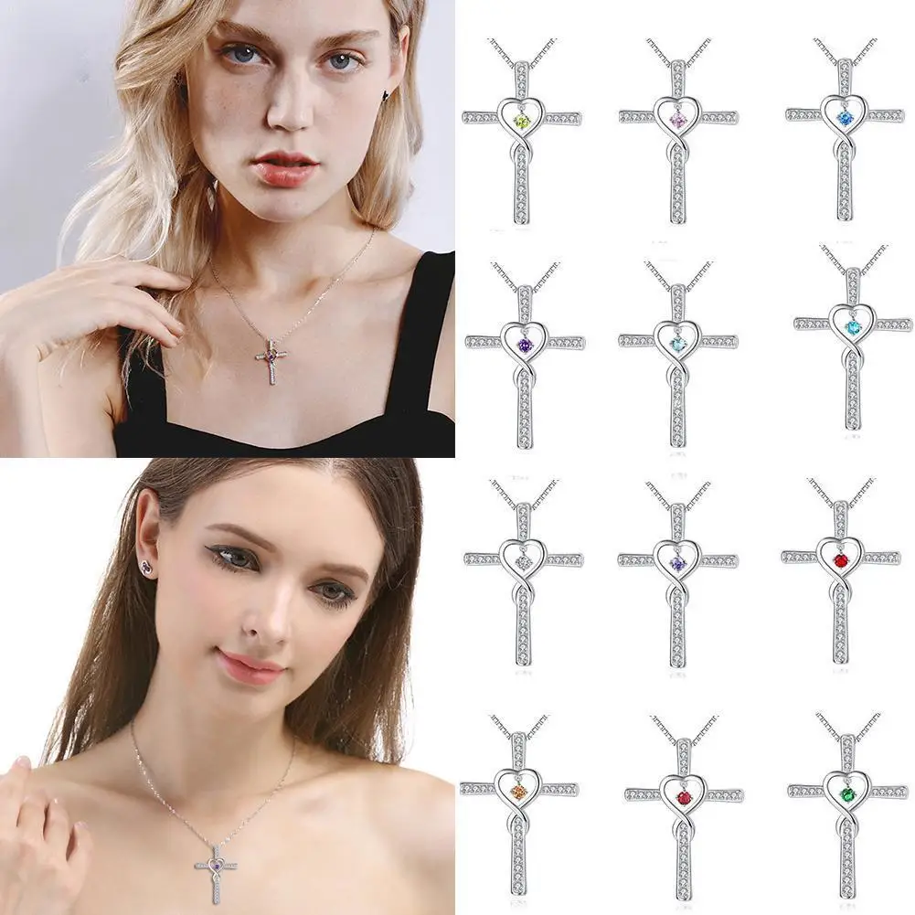 Модный женский кулон в виде креста Серебряный со сверкающим бриллиантом