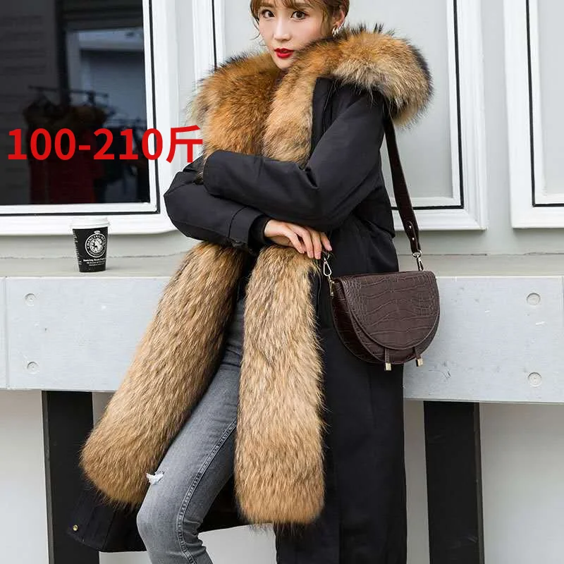 Fashion women's rabbit fur lining maternity winter jacket natural fox fur collar hooded long pregnant women plus size parka coat