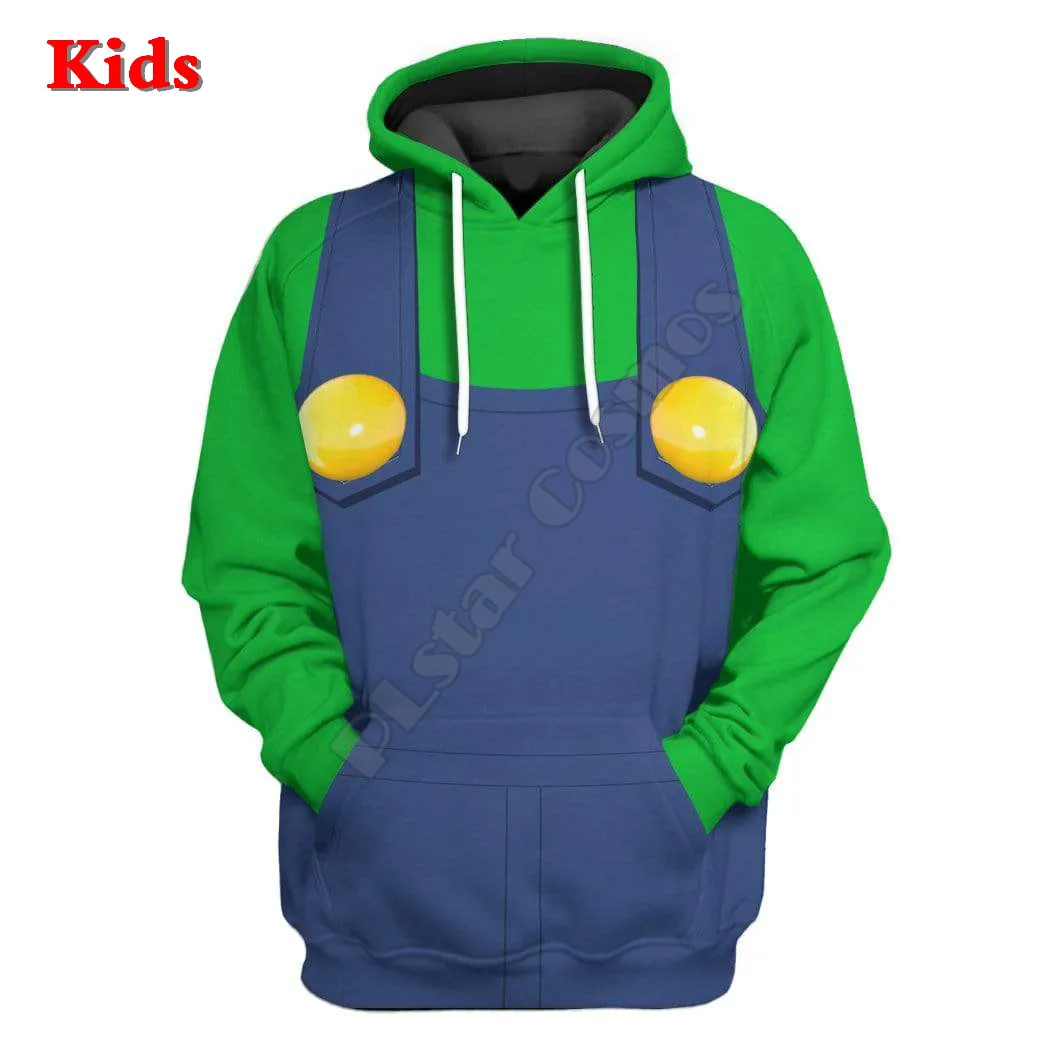 Luigi 3D Printed Hoodies Kids Pullover Sweatshirt Tracksuit Jacket T Shirts Boy Girl Cosplay apparel 10