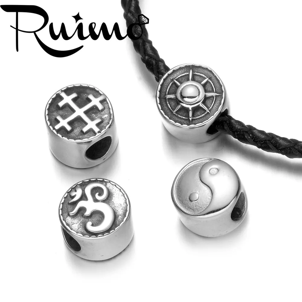 Бусины Из Нержавеющей Стали RUIMO Yin Yang Tai Chi Cross OM Yoga металлические бусины с большим